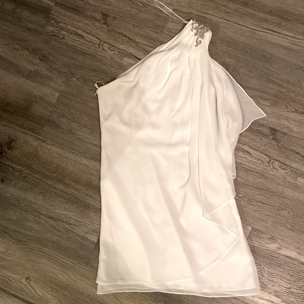 New without tags one shoulder white dress with shoulder embellishments